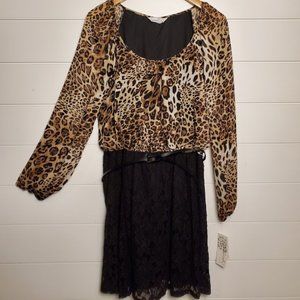 Long sleeve leopard print dress